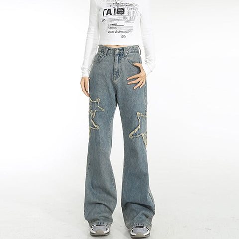 Spring High-Waisted Draped Straight Flared Jeans