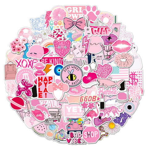 100 PCS Preppy Stickers Pink Stickers Pack Aesthetic Stickers Water BottleSmile StickersVinyl Waterproof Stickers for LaptopBumperWater BottlesComputerPhoneHard hatCar Stickers and Decals