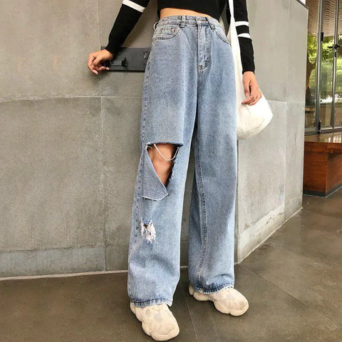 Chic High Waist Loose Wide-leg Trousers for Students
