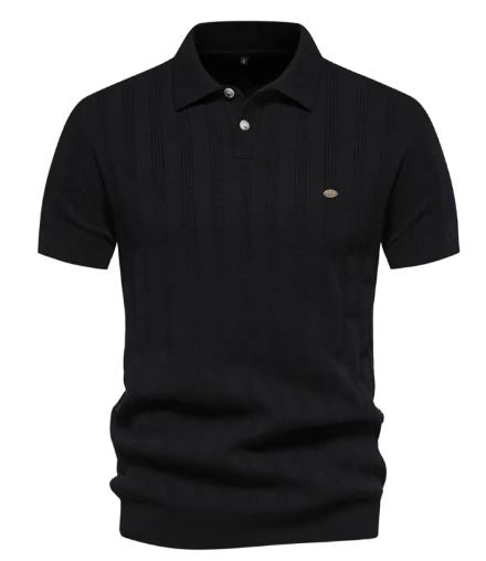 Ribbed Knit Polo Shirt for Men