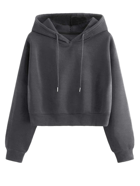 SHENHE Womens Drawstring Plain Basic Crop Top Hoodie Casual Hooded Sweatshirt Pullover Dark Grey XS