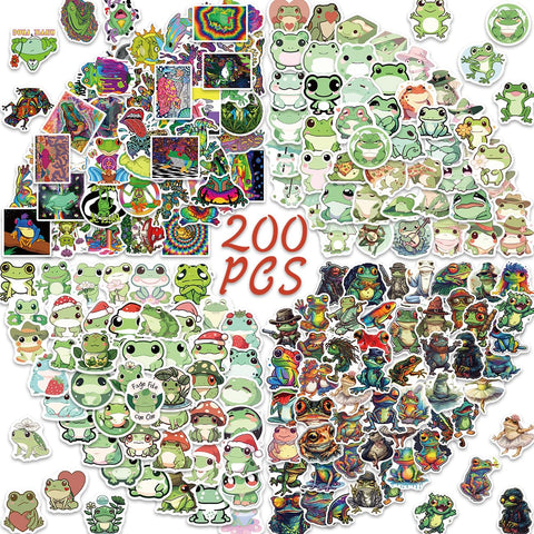 200PCs FROG Stickers  Cute Frog Stickers Cool Frog Stickers Colorful Frog Stickers Vinyl Waterproof Animal Stickers for Laptop Cartoon Stickers Aesthetic Stickers for Laptop Skateboard Water
