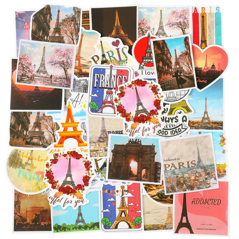 Chinco 100 Pcs Paris Stickers French Style Stickers French Stickers Eiffel Tower Decals Vinyl Us States Stickers Vintage American State Stickers Travel Stickers for Water Bottles