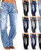Straight Leg Jeans for Women Distressed Wide Leg Jeans Low Rise Ripped Jeans Raw Hem Baggy Jeans Elastic Waist Pull On Jeans Causal Bootcut Stretchy Jeans Boyfriend Denim Pants Jeans for Women