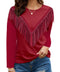 PESION Womens Funny 80s 90s Shirts Long Sleeve T-Shirt Fringe Trim Tops Tees Blouse Burgundy 3X-Large