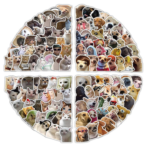 200Pcs Cat and Dog Meme Stickers Funny Meme Stickers for Teens and Adults Realistic Pets Decals Vinyl Stickers for Laptop Water Bottle Scrapbook Phones