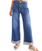Flamingals Wide Leg Jeans for Women Mid Rise Buttoned Waist Roll Hem Baggy Jeans Mid Blue XL