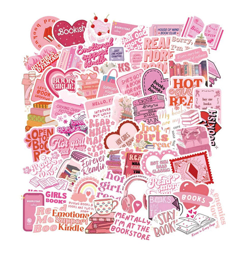 Pink Bookish Stickers 61pcs Book Stickers for Kindle Pink Stickers Aesthetic Kindle Stickers Pack Girly Booktok Stickers Reading Stickers for WomanGirlBook Lover Gifts Accessories for Adults