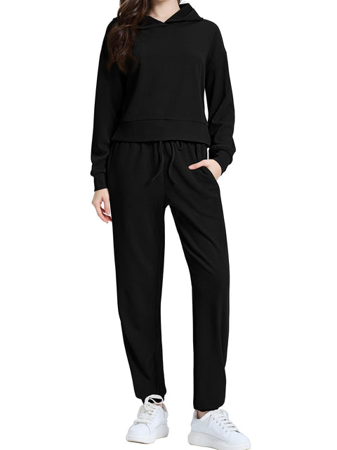 WIHOLL 2 Piece Sets For Women Black Sweatsuits 2 Piece Set Sweatshirt Hoodie Lounge Set Fashion Trendy Outfits 2024 L