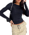 KMBANGI Women Sexy Slim Crop Shirt Long Sleeve Crewneck Fitted Tshirts Top Basic Solid Cropped Tee Blouse Retro Streetwear(Trendy BlackM)