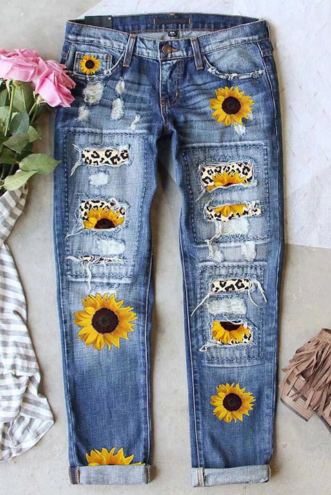 Ripped Printed Jeans for Women