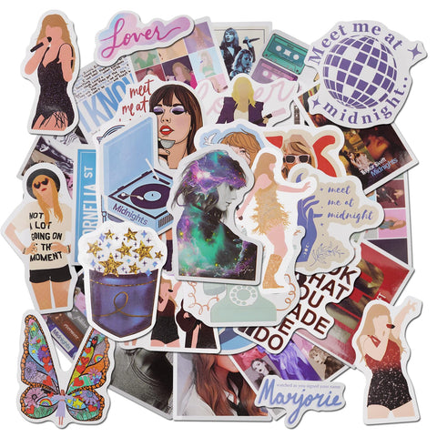 50 pcs Music Stickers Female Pop Singer Ablum Stickers Pack Vinyl Waterproof Stickers Song Positive Stickers for Fans Concerts Pop Singer Water Bottle Stickers