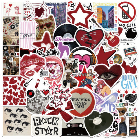 Downtown Girl Stickers 50 Pcs Grunge Stickers Red Stickers Aesthetic y2k Stickers Grunge Coquette Stickers for Mean Girl Stickers Edgy Stickers Preppy Stickers Waterproof