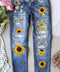 Ripped Printed Jeans for Women