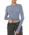 Women Basic Slim Fit Long Sleeve T Shirts Round Neck Crop Top Y2K Tight Tee Shirt Workout Yoga Tops Blouses (Light Blue L)
