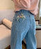 Floral Embroidered High-Waisted Loose Straight Jeans