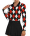 Soneven Womens Golf Shirts Moisture Wicking Long Sleeve Polo Shirts Collared V-Neck Golf Polos Shirts Argyle