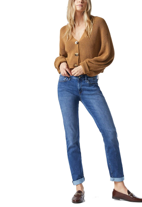 Mavi Womens Emma Mid Rise Slim Boyfriend Jeans - Premium Stretch Denim Jeans - Comfortable Stylish Jeans for Women - Machine Washable Mid Supersoft - 33W x 32L