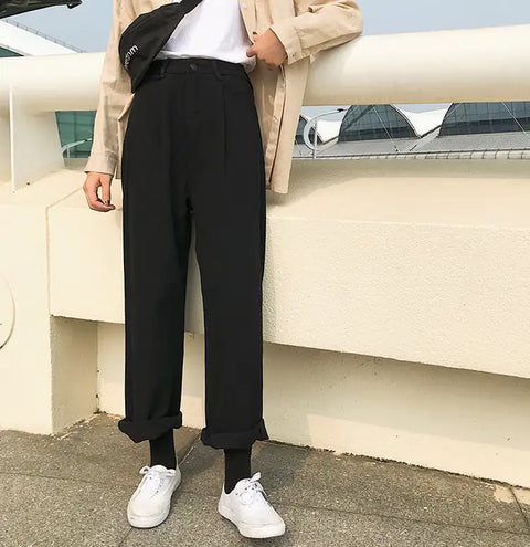 Women's Loose Wide Leg Denim Trousers in Solid Color