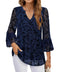 Furnex Plus Size Dressy Tops for Women: Ladies Tops and Blouses Bell 3/4 Sleeve V Neck Floral Fall Tops for Women 2024 Lightweight Comfy Tops Elegant Layered Comfy Tops Elegant Navy Blue XXL
