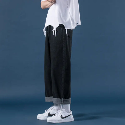 Light-Colored Loose Wide-Leg Denim Trousers