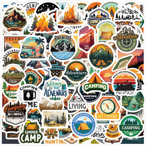 100pcs Camping Stickers Adventure Stickers Outdoor Stickers Hiking Stickers Travel Stickers Pack Vinyl Stickers for Water Bottles Waterproof Cartoon Stickers for Laptops Scrapbooking Luggage