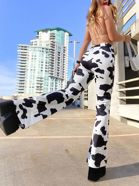 Cow Print High-Waisted Straight Leg Jeans
