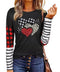 Valentine Plaid Love Heart Shirt for Women Valentines Day Long Sleeve Striped Splicing Blouse Tops Tees (Medium Black-5)