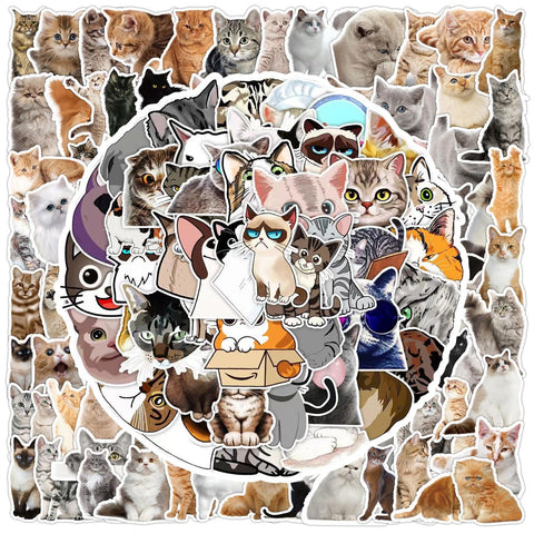 200pcs Cute Cat Stickers for Kids Teen Adults Waterproof Kawaii Stickers for Water Bottle Vinyl Animal Decorative Stickers for Guitar Laptop Skateboard Luggage Phone Case