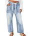 Flamingals Wide Leg Mid Waist Causal Baggy Barrel Jeans for Women Drawstring Eyelet Waist Denim Pants Sky Blue M