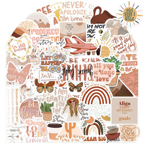50PCS Bohemian Inspirational Stickers Preppy Stickers Boho Stickers Motivational Stickers Vintage Waterproof Stickers for Laptops Books Water Bottle Phone Case Skateboards