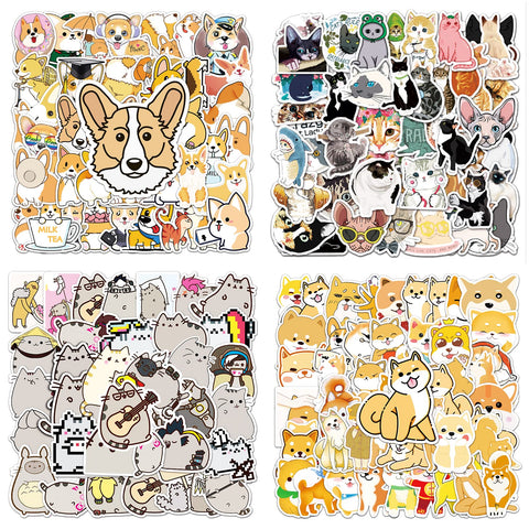Liggue (Dog Stickers and Cat Stickers) Pack of 200 Individual Dog and Cat Stickers - Stickers for Kids for Guitar Suitcase Notebook Stickers Water Bottle Stickers