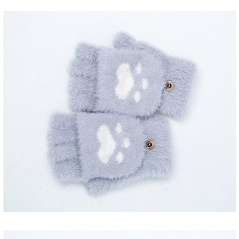 Warm Half-Finger Knit Cat Claw Gloves for Women