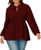 Womens Plus Size Blouse Tops Long Sleeve Tie Front Work Tops Dressy Casual Flowy Ruffle Peplum Tops for Women Burgundy