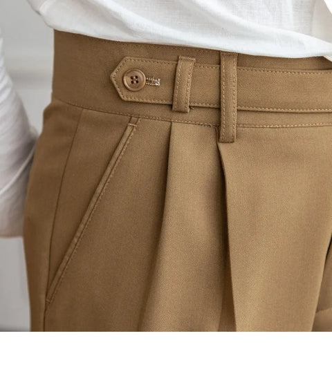 Mid-High Waist Straight Cropped British Pants